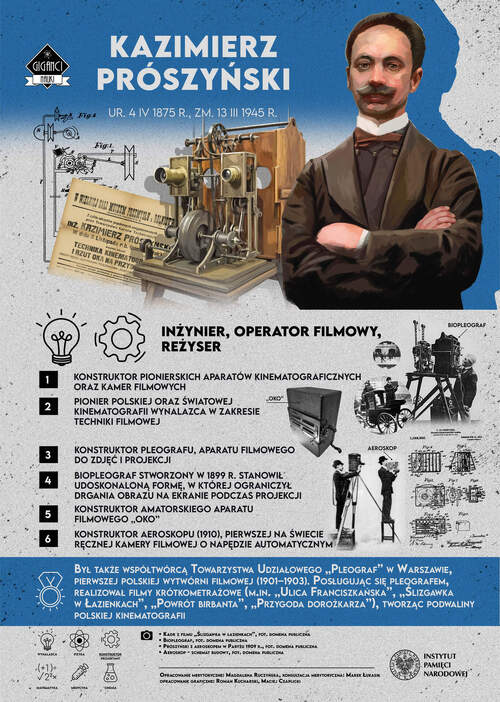 Kazimierz Prószyński - infografika historyczna Instytutu Pamięci Narodowej z cyklu <i>Giganci nauki</i>