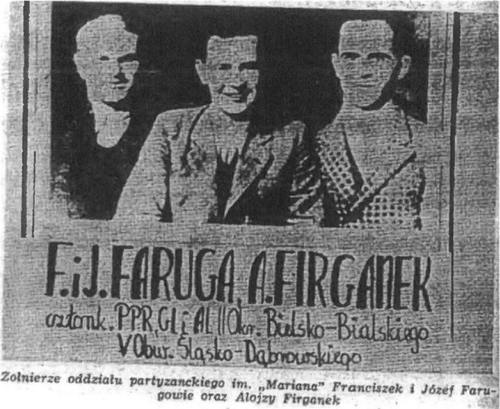 Członkowie PPR w Bielsku-Białej w okresie okupacji niemieckiej: Franciszek i Józef Faruga oraz Alojzy Firganek. (fot. „Kalendarz Beskidzki”, 1974 r.)