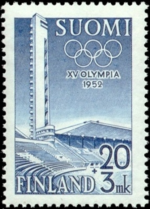 Znaczek pocztowy przedstawiający Stadion Olimpijski w Helsinkach (1952 r.)