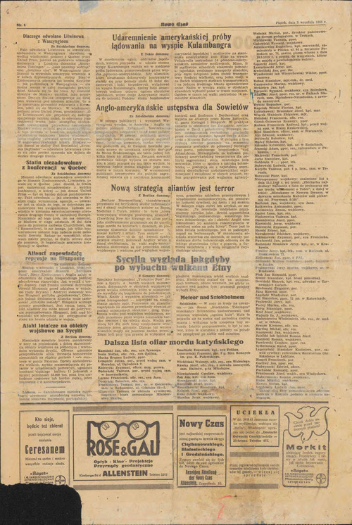 Lista ofiar Zbrodni Katyńskiej zamieszczona w 1943 r. w niemieckim tygodniku „Nowy Czas”, wydawanym w języku polskim w Olsztynie