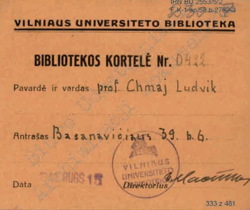 Karty biblioteczne L. Chmaja