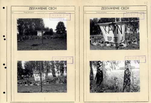 Fotografie operacyjne SB wykonane na cmentarzu w Siedlisku w dniu „ujawnienia” katyńskiego krzyża, 31 VII 1988 r., ze zb. Archiwum IPN w Poznaniu