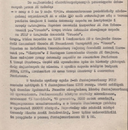 Fragmenty charakterystyki nr 66, dotyczącej działalności Armii Krajowej Obywatelskiej, Obwód Grajewo w okresie luty 1945 - wrzesień 1945 (ze zbiorów AIPN)