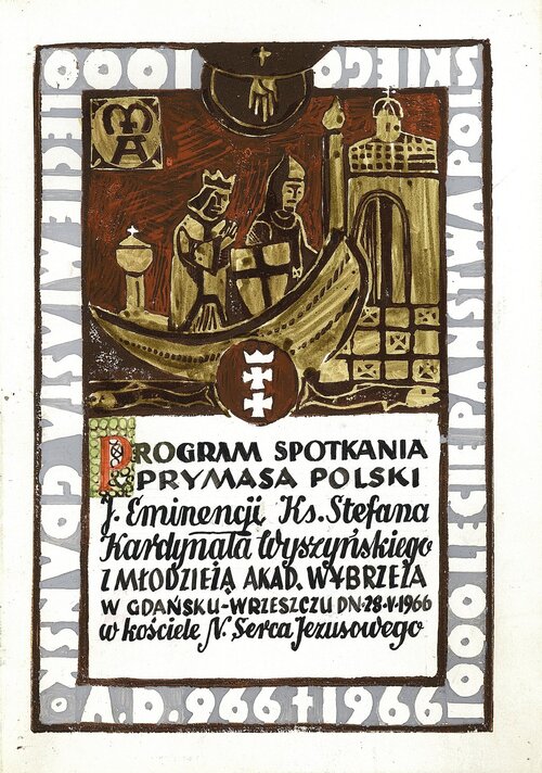 Okładka programu milenijnego nabożeństwa dla młodzieży akademickiej 28 maja 1966 r. (Diecezjalny Ośrodek Duszpasterstwa Akademickiego w Gdańsku-Wrzeszczu)