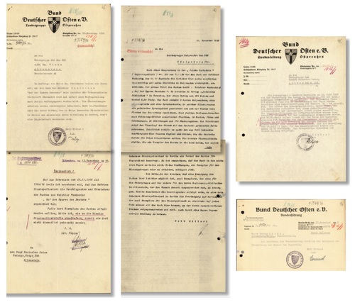 Dokumenty w języku niemieckim zawierające m.in. urzędowe znaki ze swastyką. Dotyczą sprawy pisarstwa Melchiora Wańkowicza.