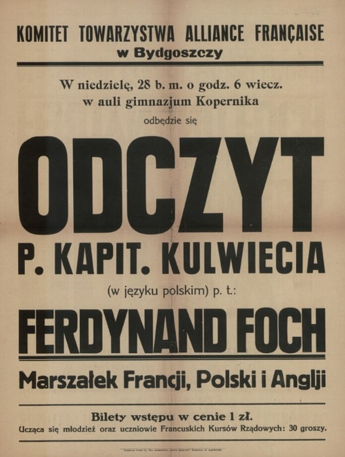 Poster of the <i>Bydgoszcz Paper</i> from 1929 on Ferdynard Foch. Photo: National Library