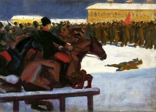 Demonstracja uliczna w 1905. Obraz Władysława Skoczylasa ze zbiorów Muzeum Narodowego w Warszawie
