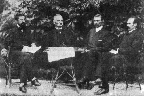Założyciele Ligi Polskiej w 1887 - Maksymilian Hertel, Zygmunt Milkowski, Ludwik Michalski, Aleksander Hirschberg