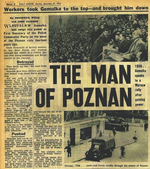 Strona z gazety „Daily Mirror”, na której znajduje się, zatytułowany „The Man of Poznan” tekst w języku angielskim zilustrowany dwoma zdjęciami.