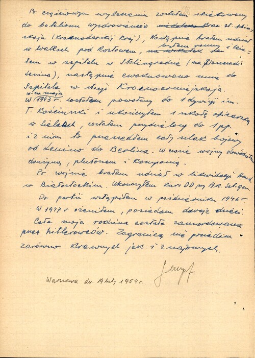 Obraz dokumentu - drugiej strony życiorysu, odręcznie sporządzonego przez Maksymiliana Sznepfa w 1954 roku. Sznepf przyznaje tam: „(...) Po wojnie brałem udział w likwidacji band w Białostockim. (...)”.