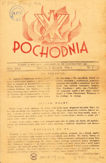 Strona tytułowa numeru czasopisma „Pochodnia” z 21 listopada 1940 roku.