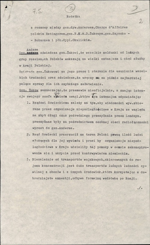 Notatka z rozmowy polsko-sowieckiej dotyczącej tworzenia Armii Polskiej