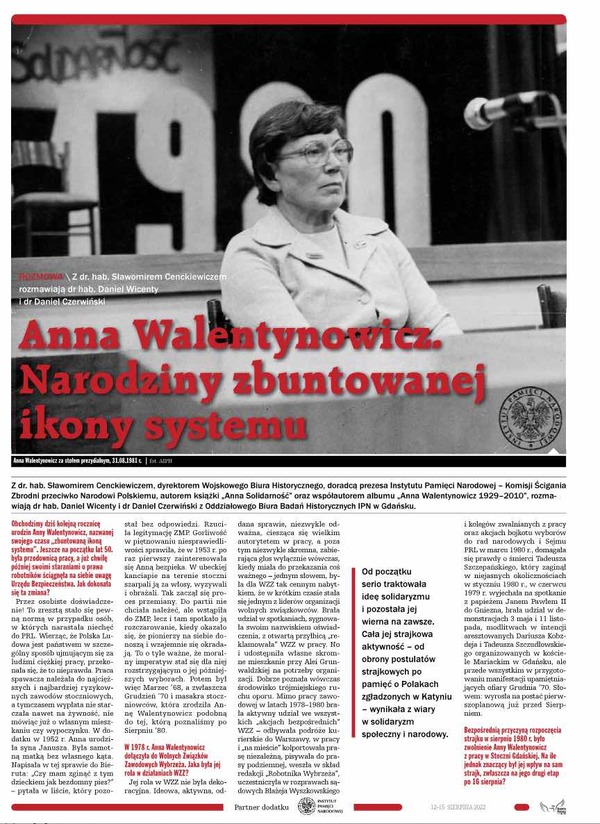 Dodatek historyczny do „Gazety Polskiej Codziennie” w rocznicę urodzin Anny Walentynowicz