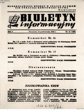 Podziemny Biuletyn Informacyjny z komunikatami o wyrokach na Niemcach i kolaborantach
