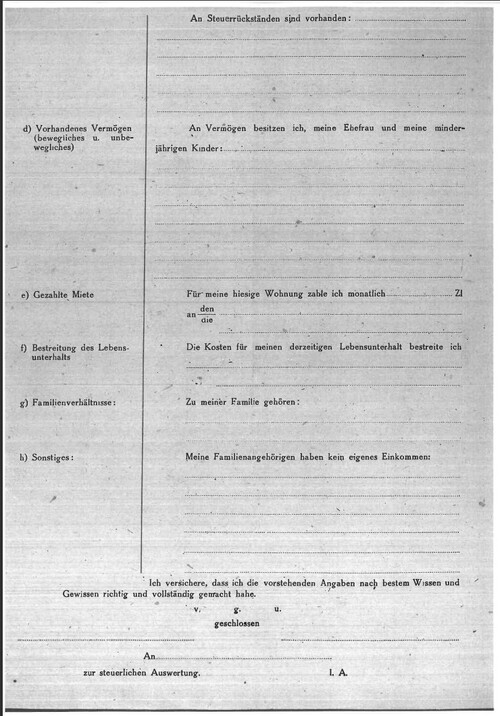 Strona formularza zameldowania używanego przez niemiecką administrację okupacyjną w ramach represji wobec uchodźczej ludności Warszawy w okresie Powstania Warszawskiego i po nim.