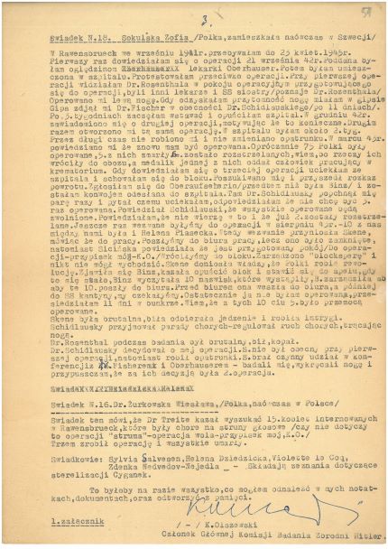 Trzecia strona, sporządzonego przez Kazimierza Olszewskiego, opisu eksperymentów medycznych dokonywanych na więźniach KL Ravensbrück.
