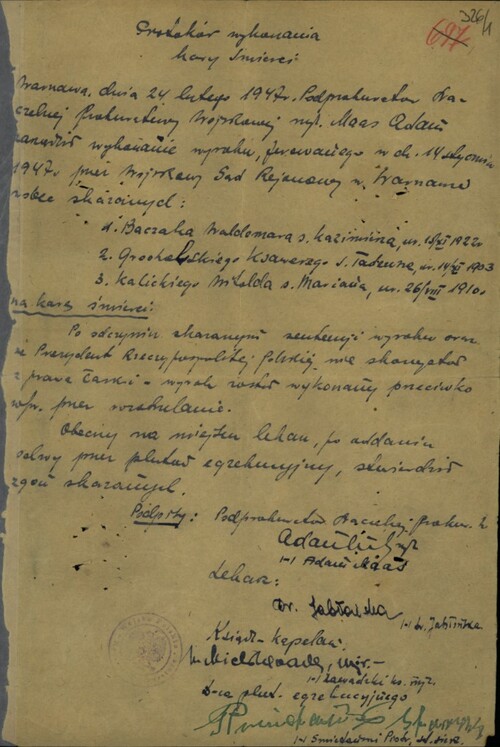 Protokół wykonania kary śmierci na Waldemarze Baczaku z 24 lutego 1947 r. Fot. ze zbiorów AIPN