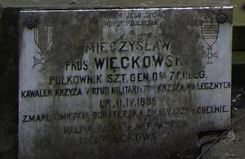 Płyta nagrobna na grobie pułkownika Mieczysława Więckowskiego na Starych Powązkach w Warszawie