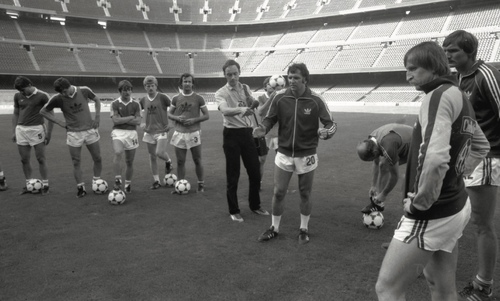 Trening reprezentacji Polski na stadionie Camp Nou w Barcelonie, Hiszpania 1982 r.