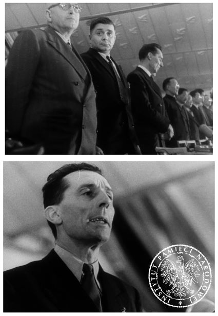 Members of the World Peace Council established at the Second World Congress in Defence of Peace (Warsaw, November 16-21, 1950). In the upper picture, the third from the left and in the lower picture: Jean Frederic Joliot-Curie (husband of Irene Curie - the daughter of Maria Skłodowska-Curie), physicist, Nobel laureate (chemistry), member of the French Communist Party, president of the World Peace Council. Frames from a propaganda film “The fight’s journey” produced by Office “B” of the 12th Department of the communist Ministry of Internal Affairs. Photo from the archives of the Institute of National Remembrance.