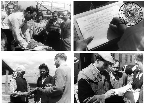 The initiative of collecting signatures under the Stockholm Appeal (conducted between May-June, 1950). Frames from a propaganda film “The fight’s journey” produced by Office “B” of the 12th Department of the communist Ministry of Internal Affairs. Photo from the archives of the Institute of National Remembrance.