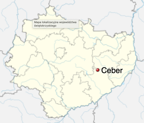 Położenie wsi Ceber na mapie obecnego województwa świętokrzyskiego
