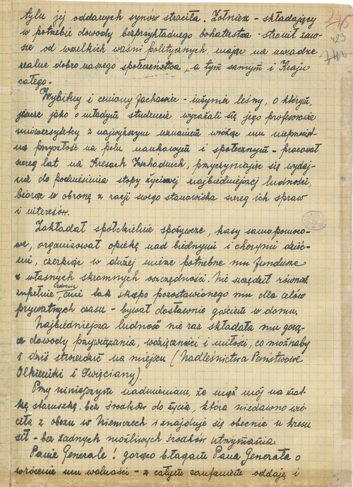 Prośba Heleny Rossińskiej o ułaskawienie męża, skierowana do generała Tarnowskiego, Piastów, 16 kwietnia 1945 roku. Fotokopia pisma napisanego odręcznie na papierze w kratkę (strona druga).