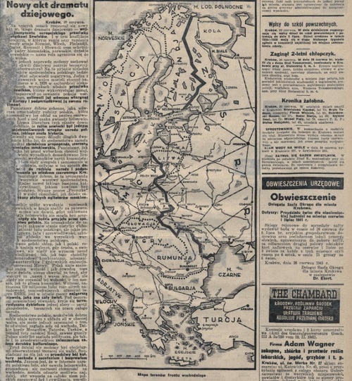 Mapa kolportowana dla ludności polskiej przez niemiecką propagandę, „Goniec Krakowski”, nr 151 z lipca 1941 r.