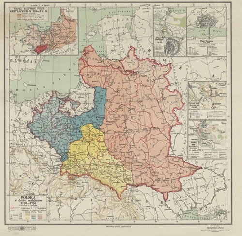 Mapa szkolna <i>Polska w dobie rozbiorów 1770-1795</i>, oprac. W. Semkowicz, 1928 r., ze zbiorów Biblioteki Narodowej