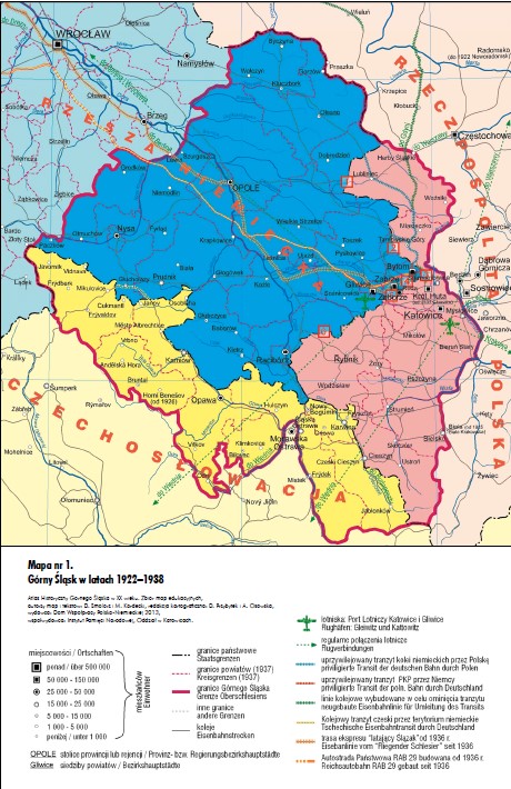 Górny Śląsk w latach 1922-1938. Mapa