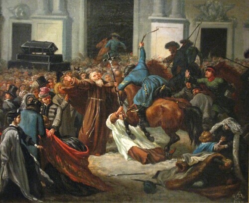 Painting by Polikarp Gumiński, <i>Patriotic demonstration attacked by the Cossacks (February 27, 1861)</i> from the collections of the Museum of the Polish Army in Warsaw