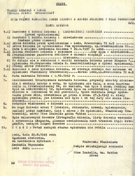 Karta Kazimierza Kędrolińskiego (Kendrolinskiego), wywiezionego w okresie wojny do III Rzeszy. Dokument z zasobu AIPN