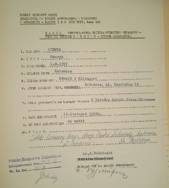 Karta repatriacyjna Henryka Giemzy. Dokument z zasobu AIPN