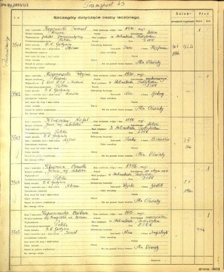 Fragment spisu dzieci repatriowanych do Polski z terenów ZSRS w 1946 r. Dokument z zasobu AIPN