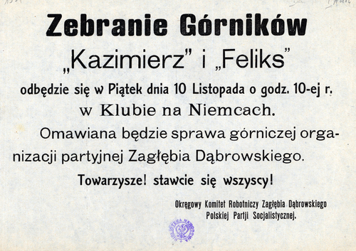 Ulotka PPS z Zagłebia Dąbrowskiego z 1905 r. (źródło: polona.pl)