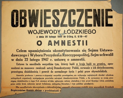 Fragment obwieszczenia Wojewody Łódzkiego o amnestii