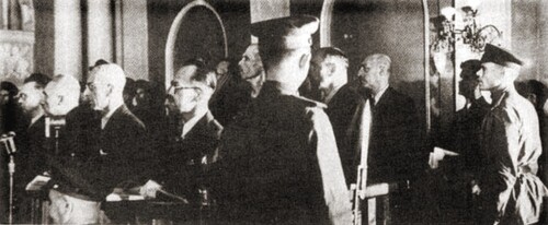 Ława oskarżonych w procesie szesnastu, Moskwa, czerwiec 1945 r.