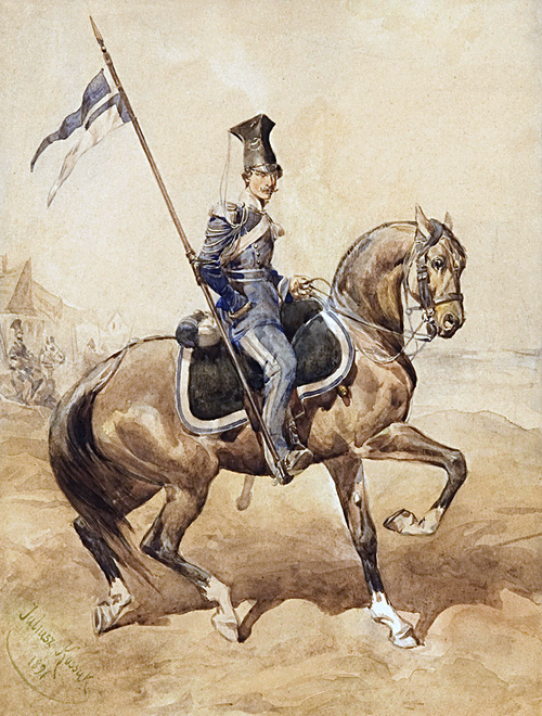 Ułan Gwardii Narodowej we Lwowie z 1848 na ilustracji Juliusza Kossaka