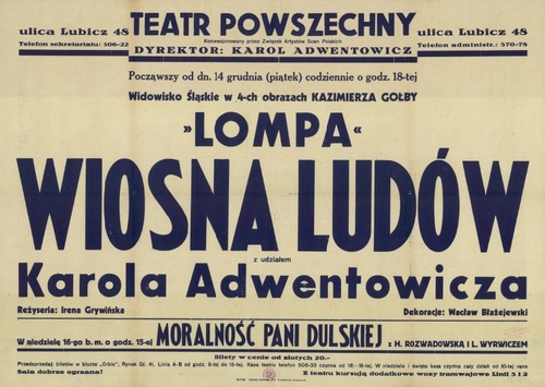 Afisz promujący spektakl Kazimierza Gołby <i>"Lompa" Wiosna Ludów</i>, Kraków 1946 r. Ze zbiorów Biblioteki Narodowej