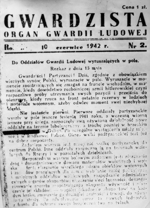 Gwardzista - organ prasowy Gwardii Ludowej - numer 2 wydany 10 czerwca 1942 roku