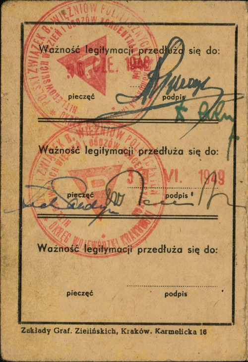 Legitymacja Polskiego Związku Byłych Więźniów Politycznych Hitlerowskich Więzień i Obozów Koncentracyjnych
