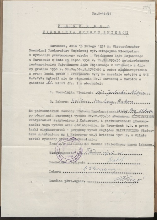 Protokół wykonania kary śmierci na Władysławie Śliwińskim