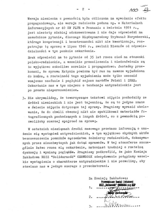 Oświadczenie Niezależnego Samorządnego Związku Zawodowego Solidarność Regionu Wielkopolska, strona 2