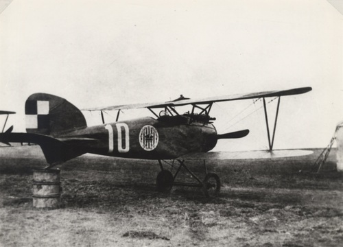 Basic equipment of the 7th Air Escadrille in the second half of 1919 — the Oeffag DIII fighter with the clearly visible Kościuszko emblem. The photograph was taken at the end of 1919 or in the beginning of 1920. Photo from the Polish Air Force Museum in Cracow