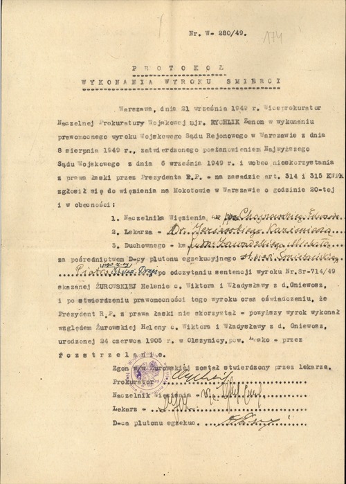 Protokół wykonania kary śmierci na Helenie Żurowskiej