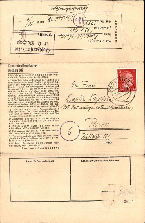 Skan dokumentu - korespondencja obozowa