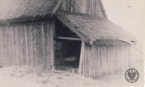 Szopa przy stodole w gospodarstwie Marii i Stefana Burkackich w m. Szyszki, pow. pułtuski. Fot. ze zbiorów AIPN