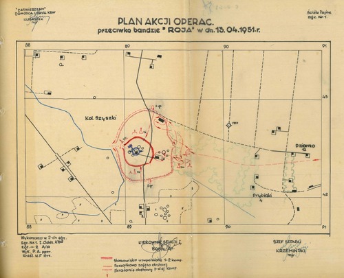 Oleat przedstawiający „Plan akcji operacyjnej przeciwko bandzie »Roja« w dn. 13 kwietnia 1951 r. Ze zbiorów AIPN
