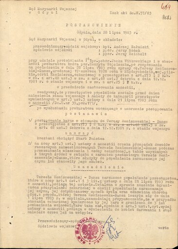 Postanowienie Sądu Marynarki Wojennej w Gdyni z 28 lipca 1983 roku