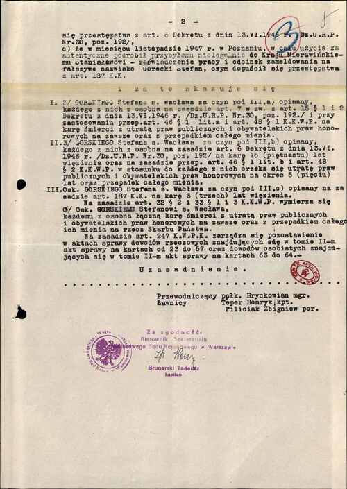 Odpis wyroku WSR w Warszawie. Dokument pochodzący z akt personalnych żołnierza (z zasobu IPN)